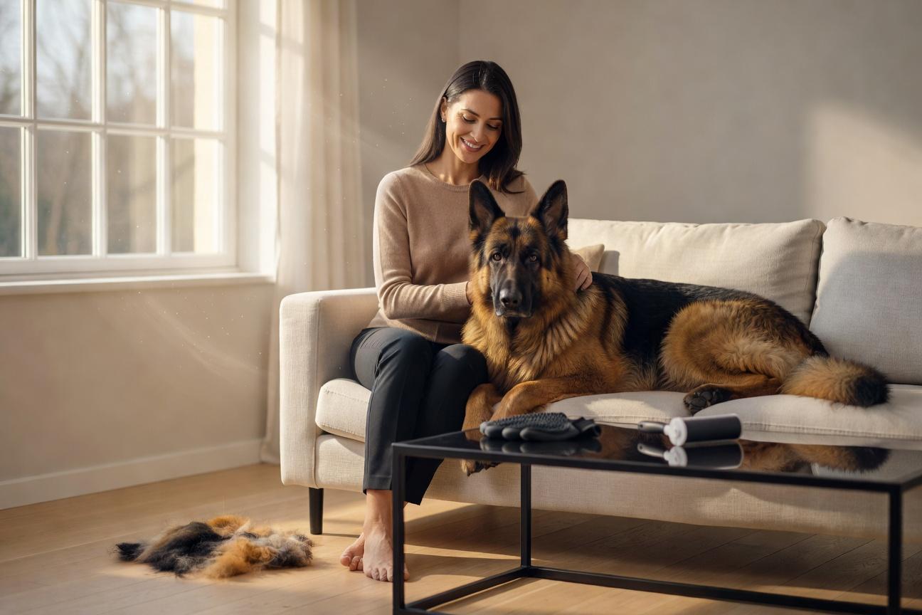 Sprzątanie domu z owczarkiem niemieckim w okresie linienia