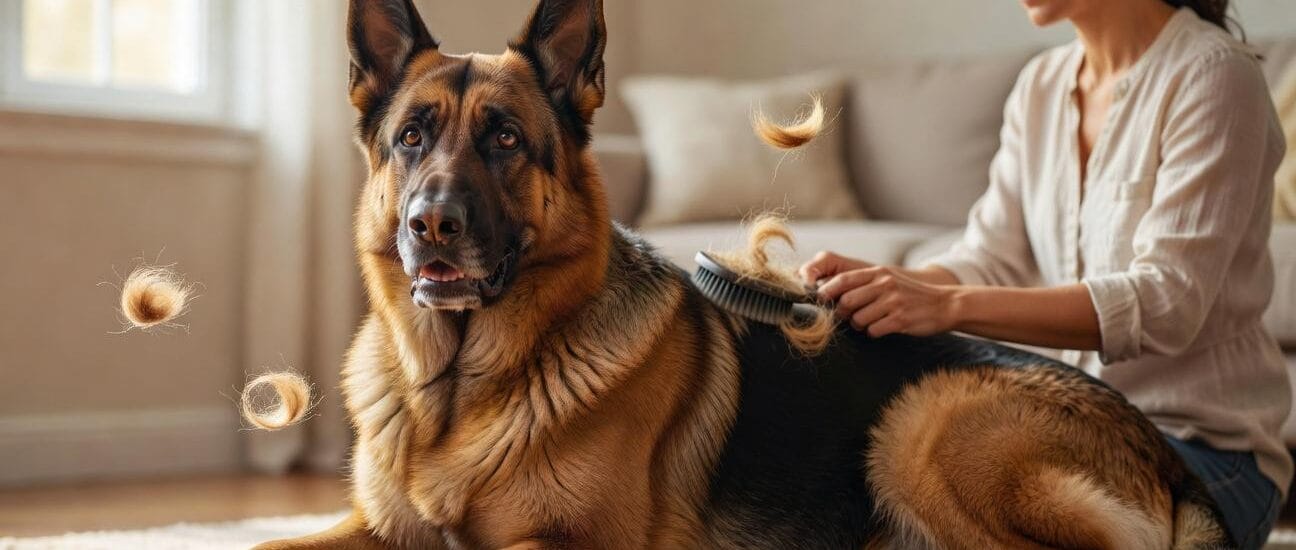 Sprzątanie domu z owczarkiem niemieckim w okresie linienia